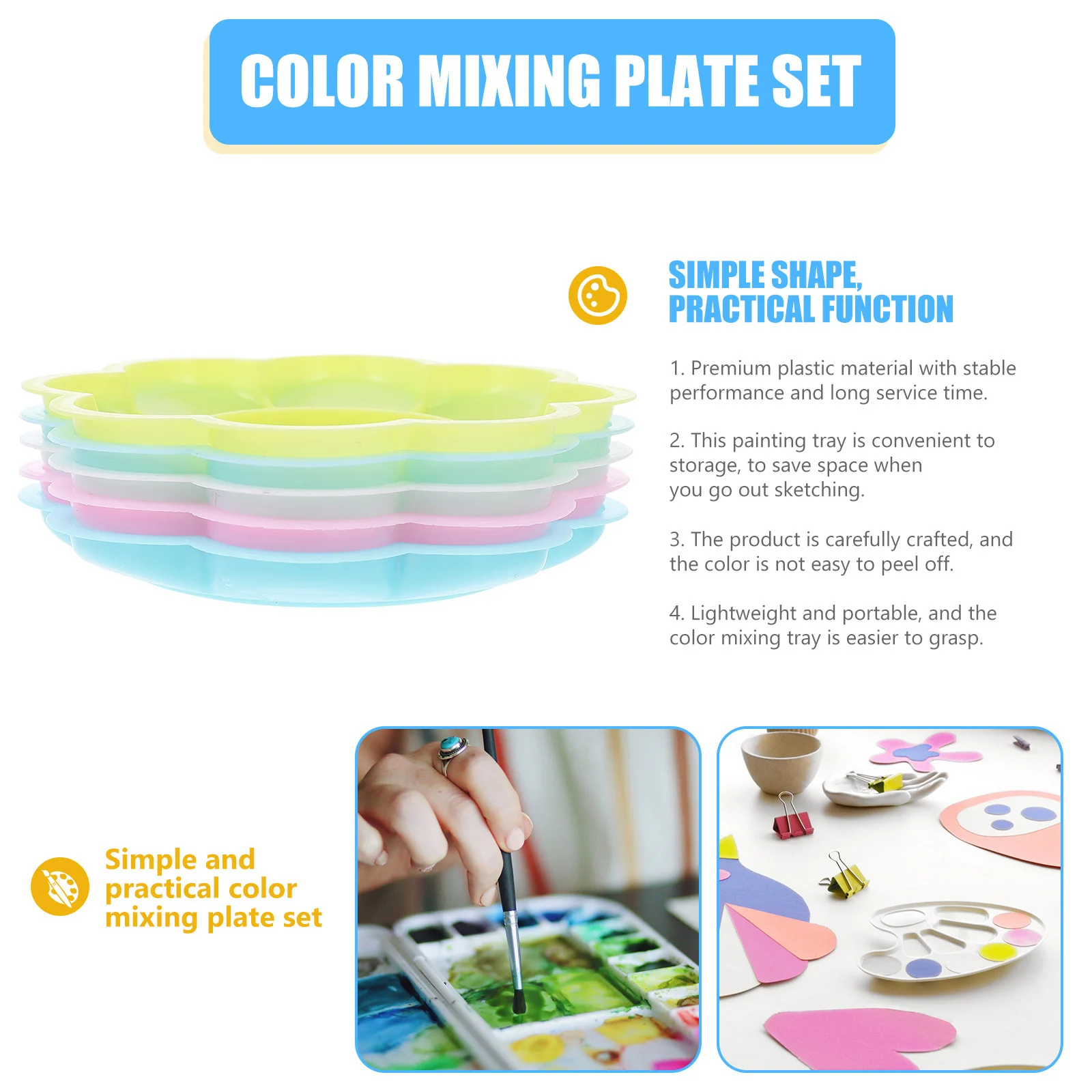 

100pcs Plastic Palette Flower Shape Color Mixing Tray For Art Painting Watercolor Pigment Trays Diy Craft Board Art Supplies
