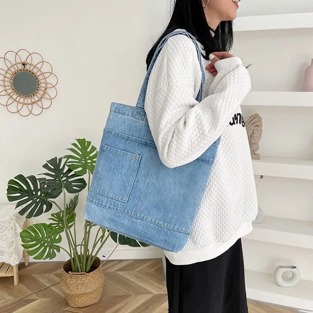 Korean Denim Shoulder Bag Girls Purse Wallets Women Large Handbag Tote Bag Teens School Bag Birthday Gifts Simple Cosmetric Bag