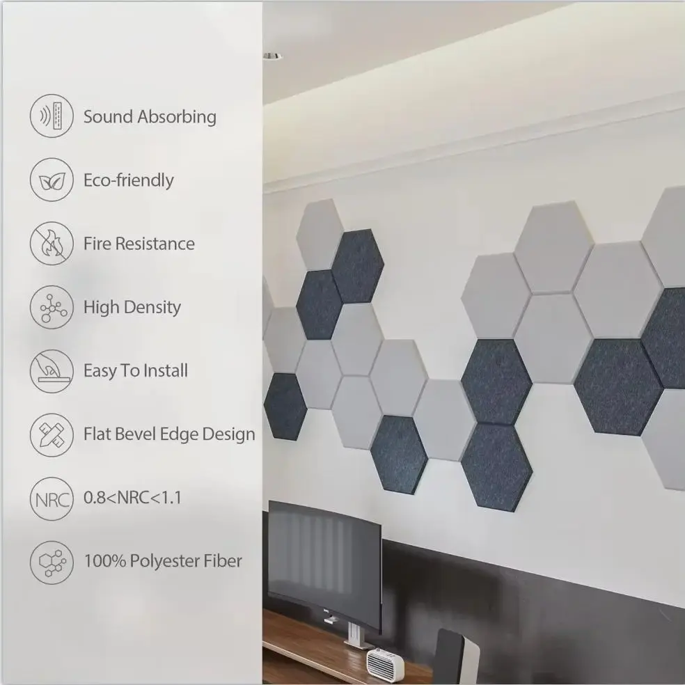 Paquete de 6 paneles acústicos autoadhesivos, paneles de pared hexagonales elegantes de alta densidad que absorben el sonido para absorber el ruido