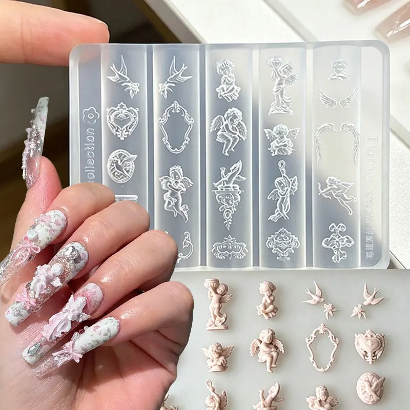 3D Angel Silicone Soft Nail Mold Kawaii Retro Baroque Cupid Designs Carving Mold Sculpting Molding Gel Nail Charms Tools Y2k *1