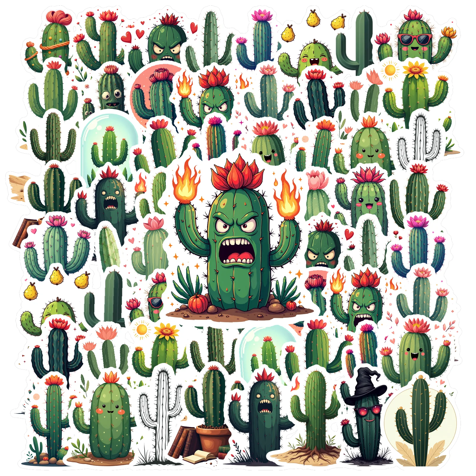35pcs-70pcs Colorful Stickers Whimsical Cactus Stickers Teacher Reward Stickers For DIY Phone Laptop Scrapbook Bike Guitar
