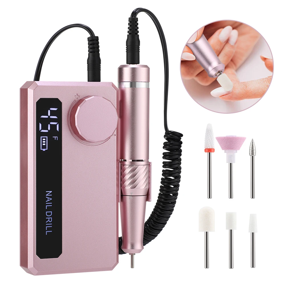 2-in-1 45000RPM Elektrischer Nagelpolierer Professionelle Nagelbohrmaschine für Gel-Nagelpflege Wiederaufladbares Tragbares Nagelfeilen-Maniküre-Werkzeug
