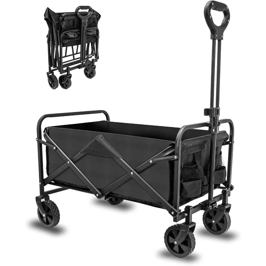 

Collapsible Foldable WagonWagon Carts with Wheels Folding Utility Grocery Lounge Wagon for Camping Sports Shopping Outdoor
