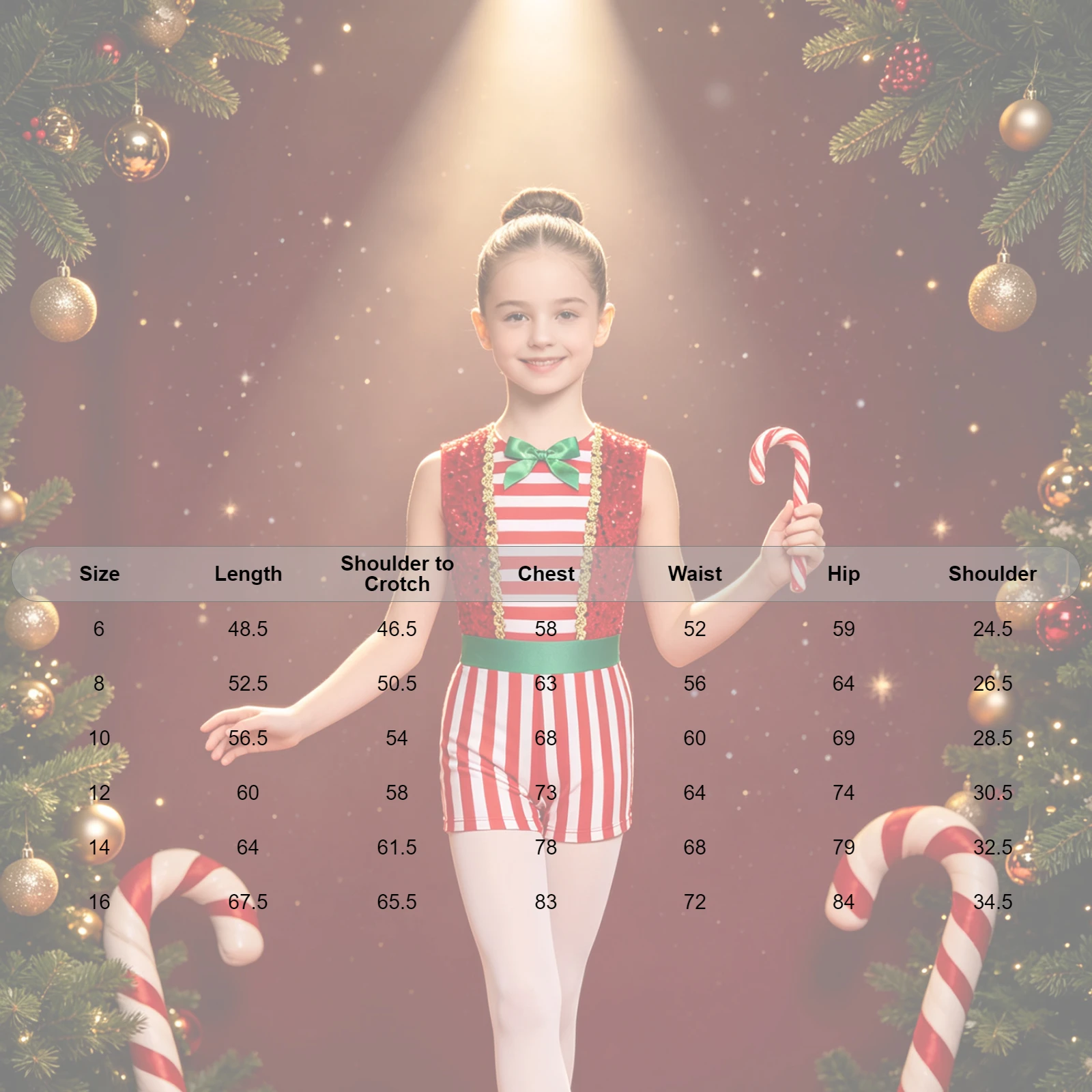 Kinder Mädchen Weihnachten Ballett Tanz Gymnastik Eiskunstlauf Trikot Weihnachten Zuckers tange Bodysuit ärmellose Streifen Pailletten Overall – Detail 10