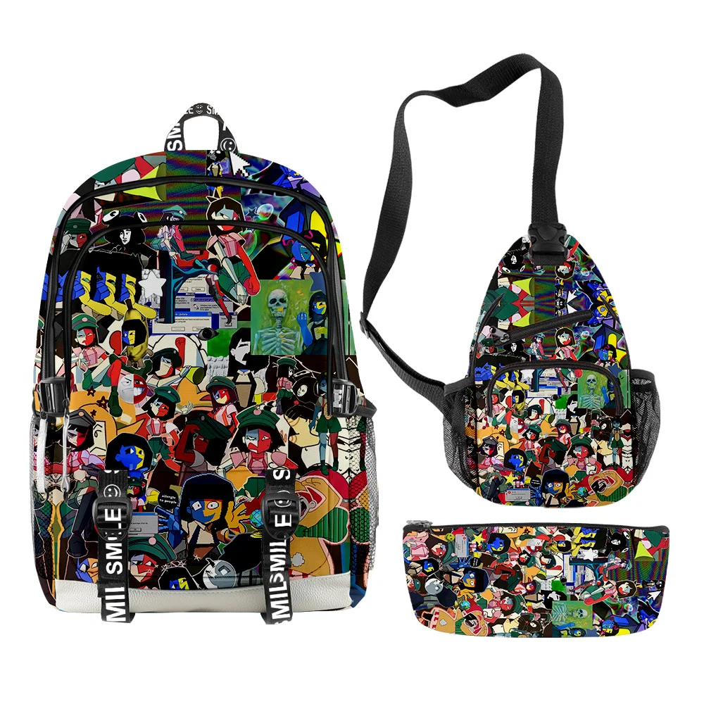 Popular Novelty ENA Dream BBQ 3D Printed 3pcs/Set Student School Bags multifunction Travel Backpack Chest Bag Pencil Case