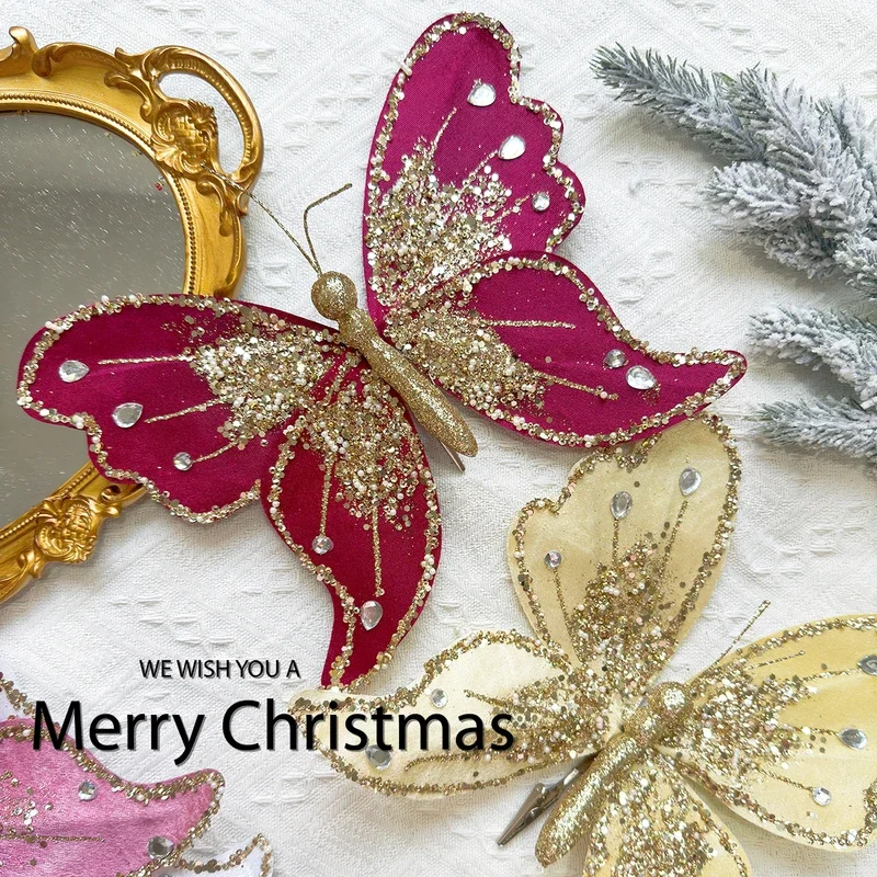 

2024 Christmas Tree Decoration Fabric Sequins Simulation Butterfly Accessories Party Supplies Fabric Butterfly Creativity