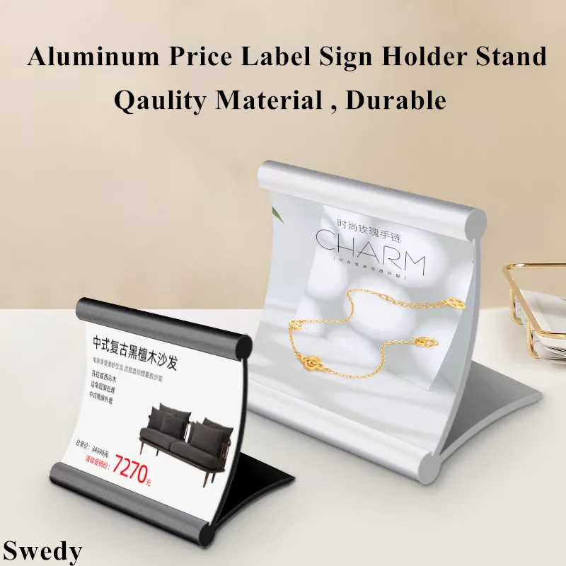 6 Pieces 70x50mm Aluminum Sign Holder Display Stand Table Number Menu Paper Holder QR Code Small Price Label Paper Card Tags
