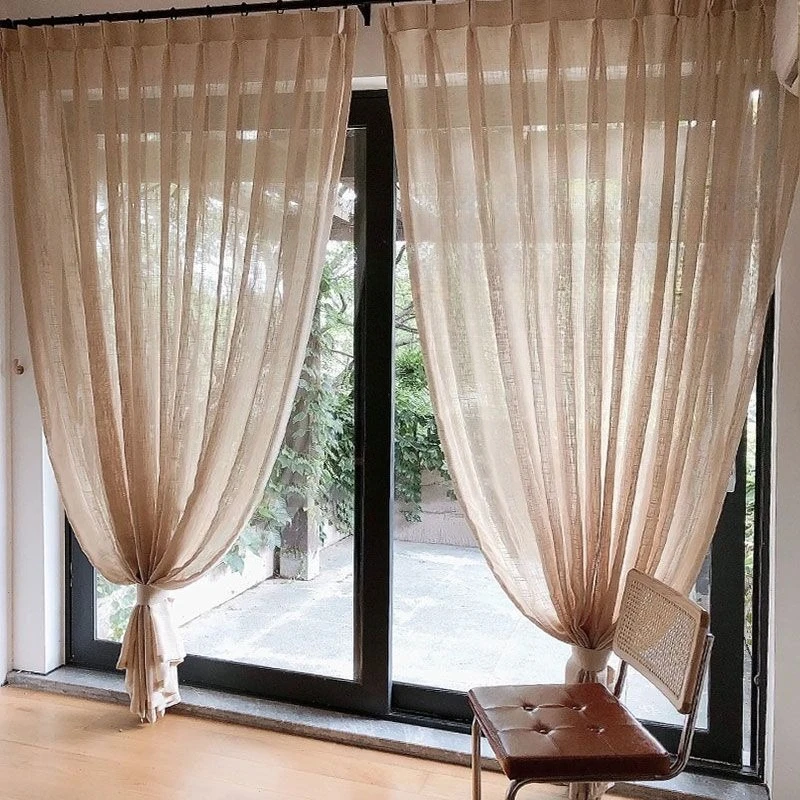 Classical Japanese Linen Sheer Curtains Wabi-sabi Luxury Curtain Living Room Balcony Window Screen Customized Translucent Gauze