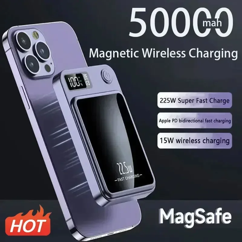 50000MAhแบบพกพาMacsafe Magnetic Power Bank Fast Wireless ChargerสําหรับIphone 12 13 14 Pro Maxภายนอกแบตเตอรี่เสริมPack