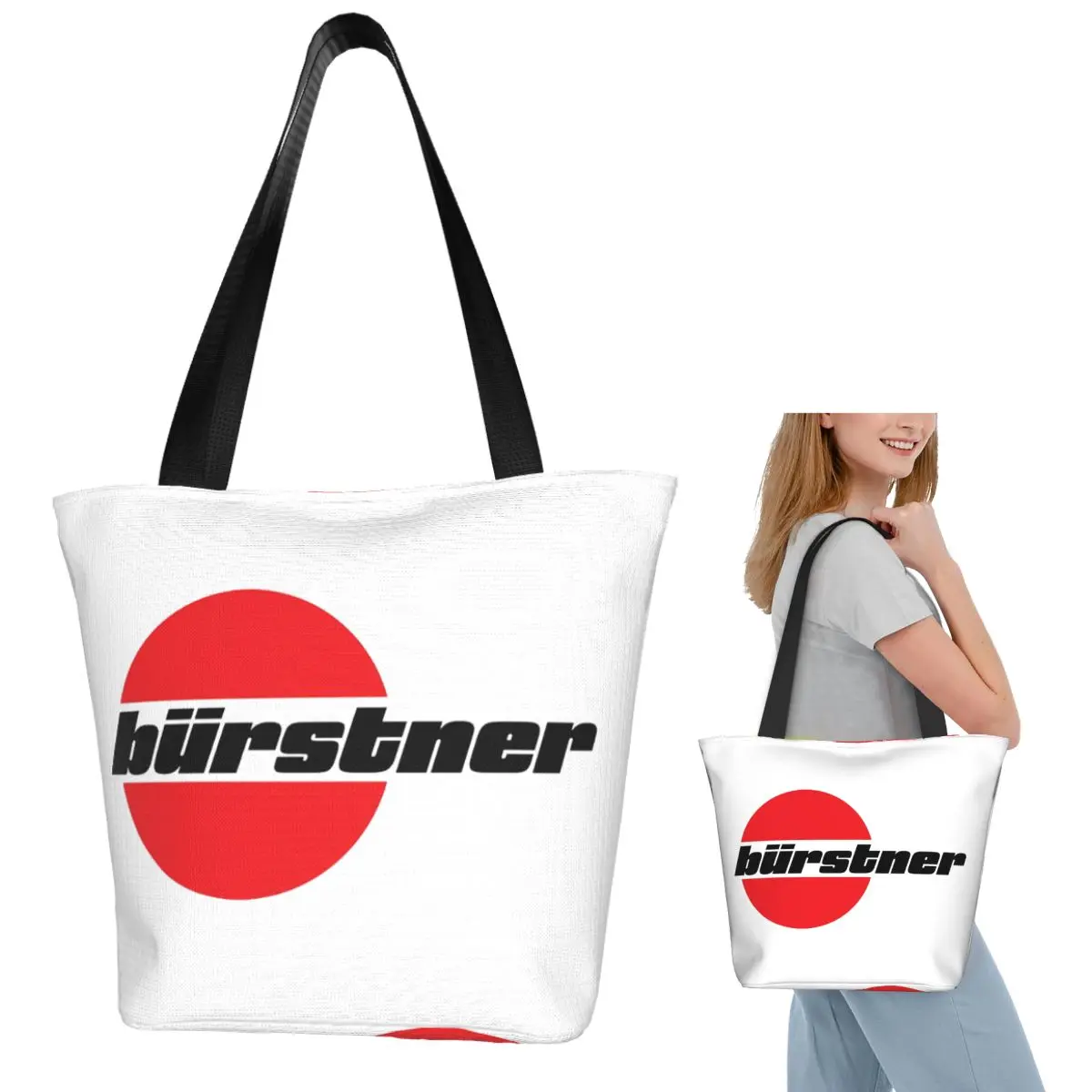 

Burstner Logo Shopping Tote Bag Canvas Large Capacity Shoulder Bags Shopper Grocery Handbag for Women