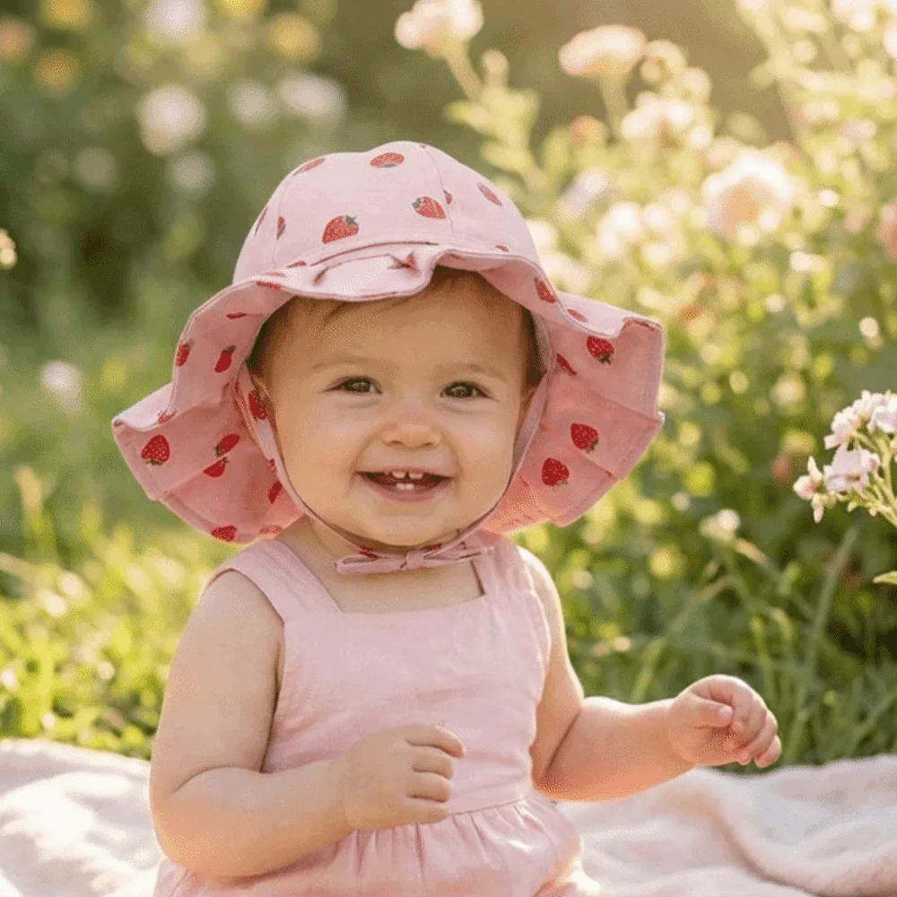 

Хлопковая тканевая детская панамка для девочек с фруктовым принтом и бантом, с цветочным узором, защита от УФ-излучения, для принцесс
