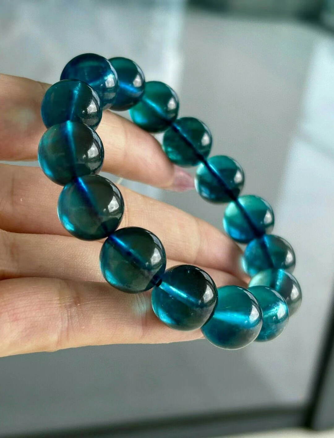 Natural Blue Aquamarine Clear Round Beads Bracelet 14mm Women Men Brazil Stretch Blue Aquamarine Jewelry AAAAA