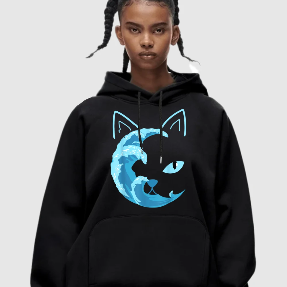 

Casual Blue Cats Wave For Kamala Hoodies Gift Idea Funny NEW YEAR DAY Crew Neck long Sleeve Hoodies Graphic Sweatshirt