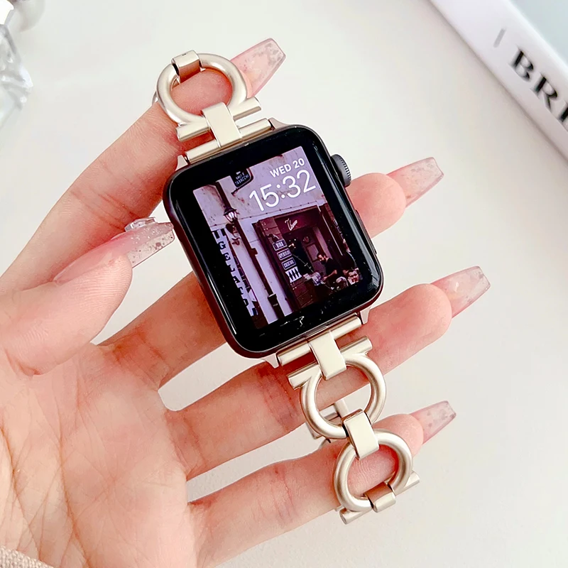 

Luxury Watch Band for Apple Watch Ultra 2 49mm 8 7 41 45mm 6 Se 5 4 Jewelry Women Steel Bracelet for IWatch 44 40 42 38mm Strap