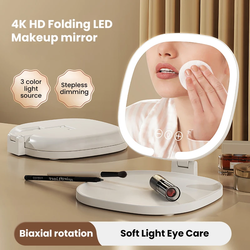 

Новое маленькое дорожное настольное зеркало для макияжа, портативное зеркало 4K HD, женское косметическое зеркало для спальни, офиса, складной дизайн