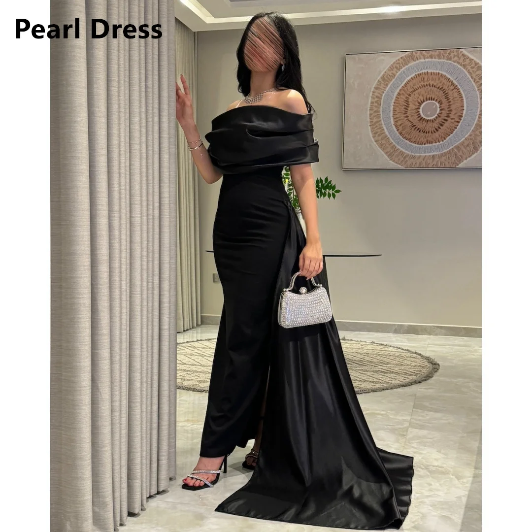 Vestido de noche de lujo con hombros descubiertos y perlas para mujer, vestidos de fiesta elegantes para mujer, boda, negro, hecho a medida, cola de pez para graduación