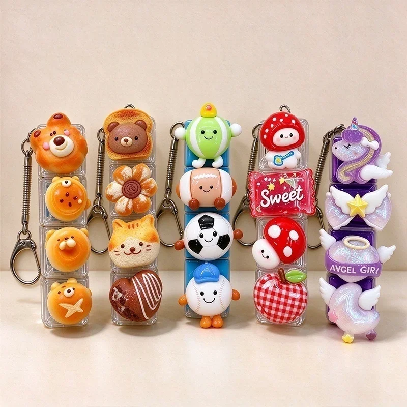 Cartoon Mechanical Keyboard Fidget KeychainCute 3D Keycap Clicker Push Button Stress Relief Toy Keyring Bag Charm Gift for Play