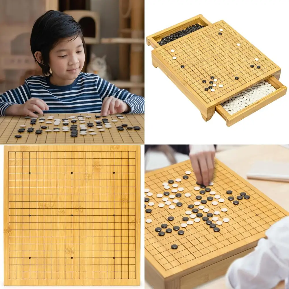 

Full-Size Wooden Go Board with Drawer Storage & Double Convex Stones by Yellow Mountain Imports