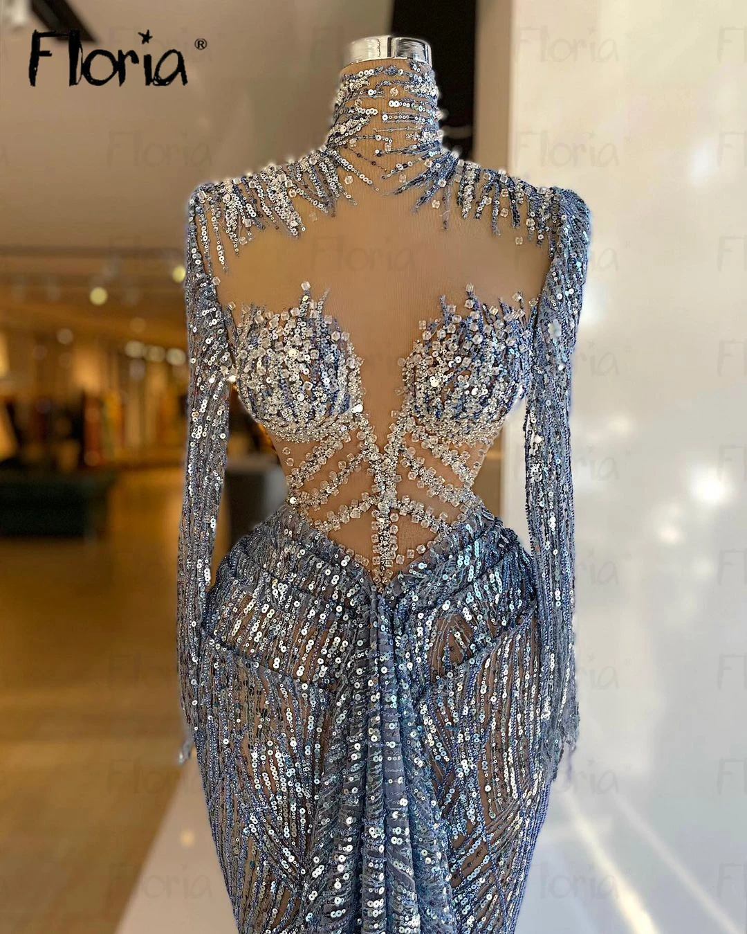 Vestido de noche de manga larga con ilusión árabe para mujer, Sexy, celebridad, Influencer, costura hecha a medida