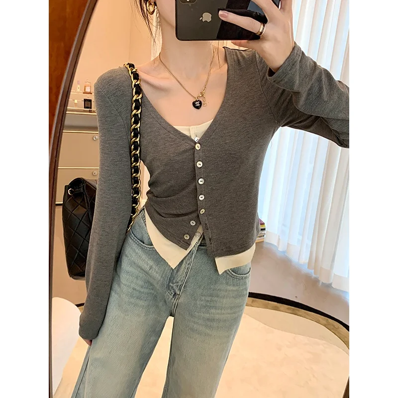 

Женский облегающий топ-боди Ele Basic с V-образным вырезом, имитация двухслойного дизайна, простой повседневный стиль