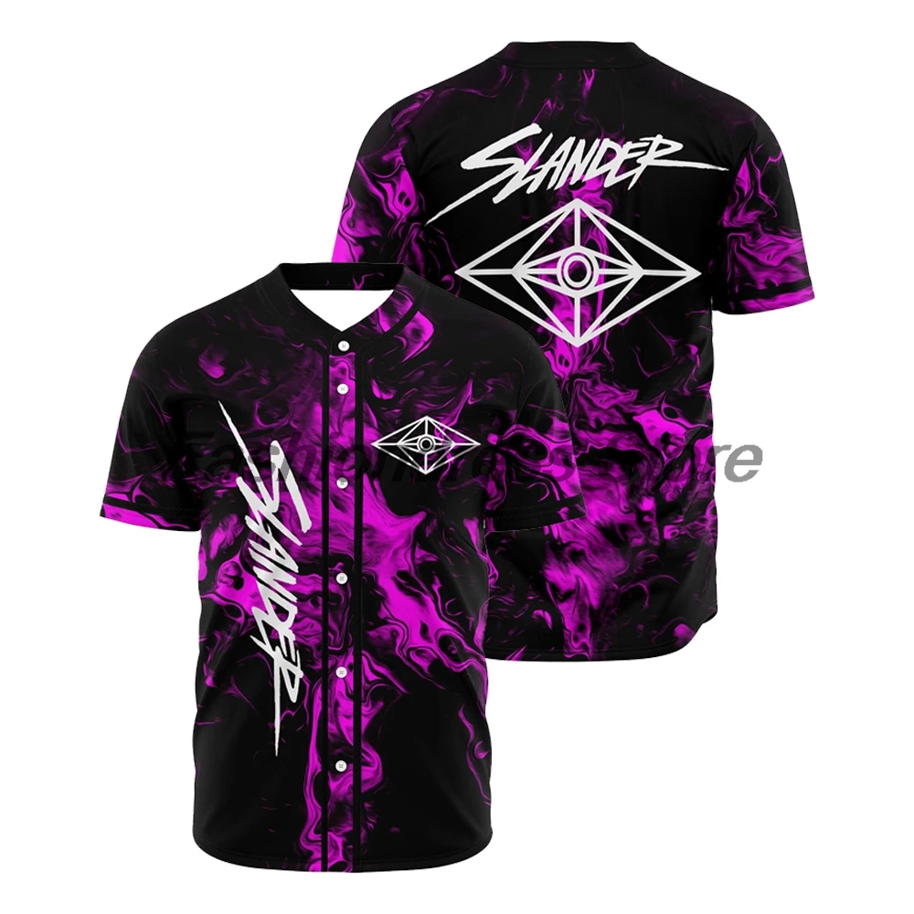 

Slander Purple Baseball Jersey 2026 Music Festival V-Neck Short Sleeve Button-Down Shirts Women Men Streetwear Tops