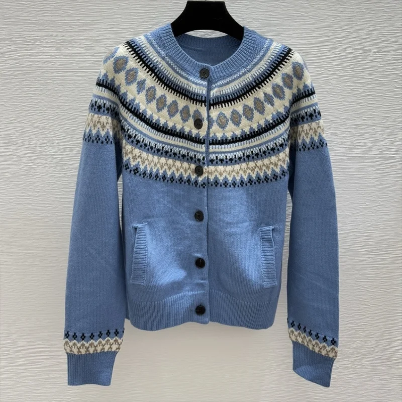 

High-quality Fel Island jacquard design women's single-button cardigan, classic and popular sweater 251028184