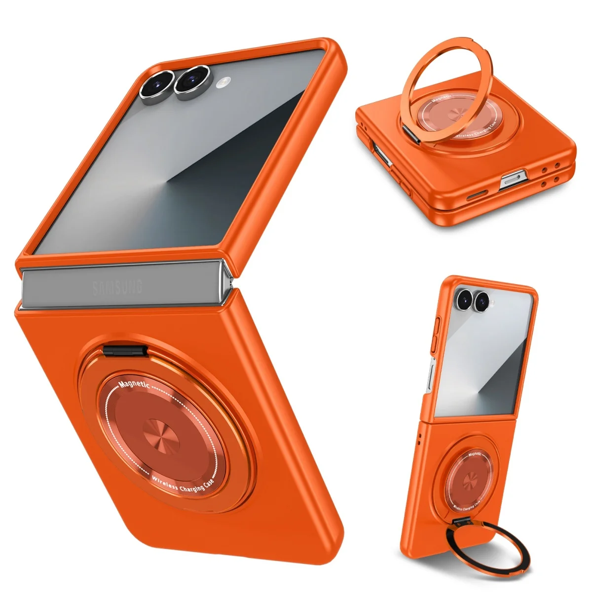 Magnetic Metal Rotate Ring Holder Phone Case for Galaxy Z Flip 8 7 FE 6 5 4 Flip8 5G for Magsafe Wireless Charging Hard Cover