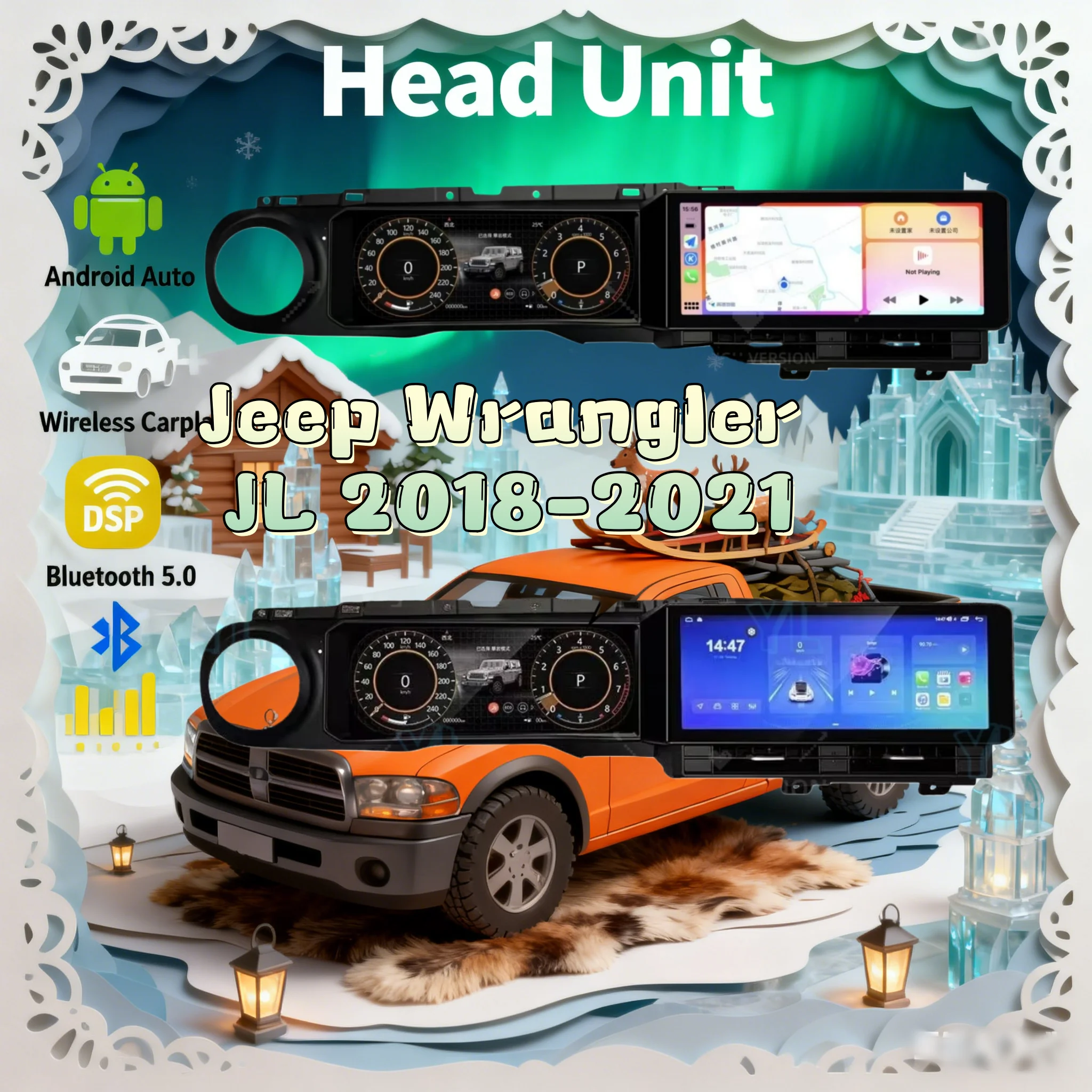 YF Dual Screen Wireless CarPlay Android 13 Car Radio For Jeep Wrangler JL 2018-2021 RHD LHD GPS Navi Digital 4G BT 5.0 HeadUnit