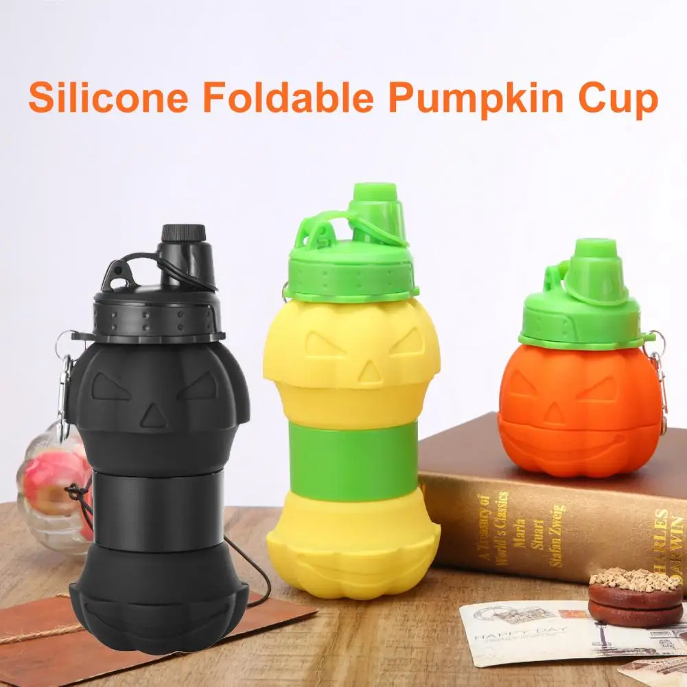 550ML Collapsible Water Bottle Pumpkin Lightweight Outdoor Cycling Gym Fitness Sports Travel Silicone Folding Drinking Cup