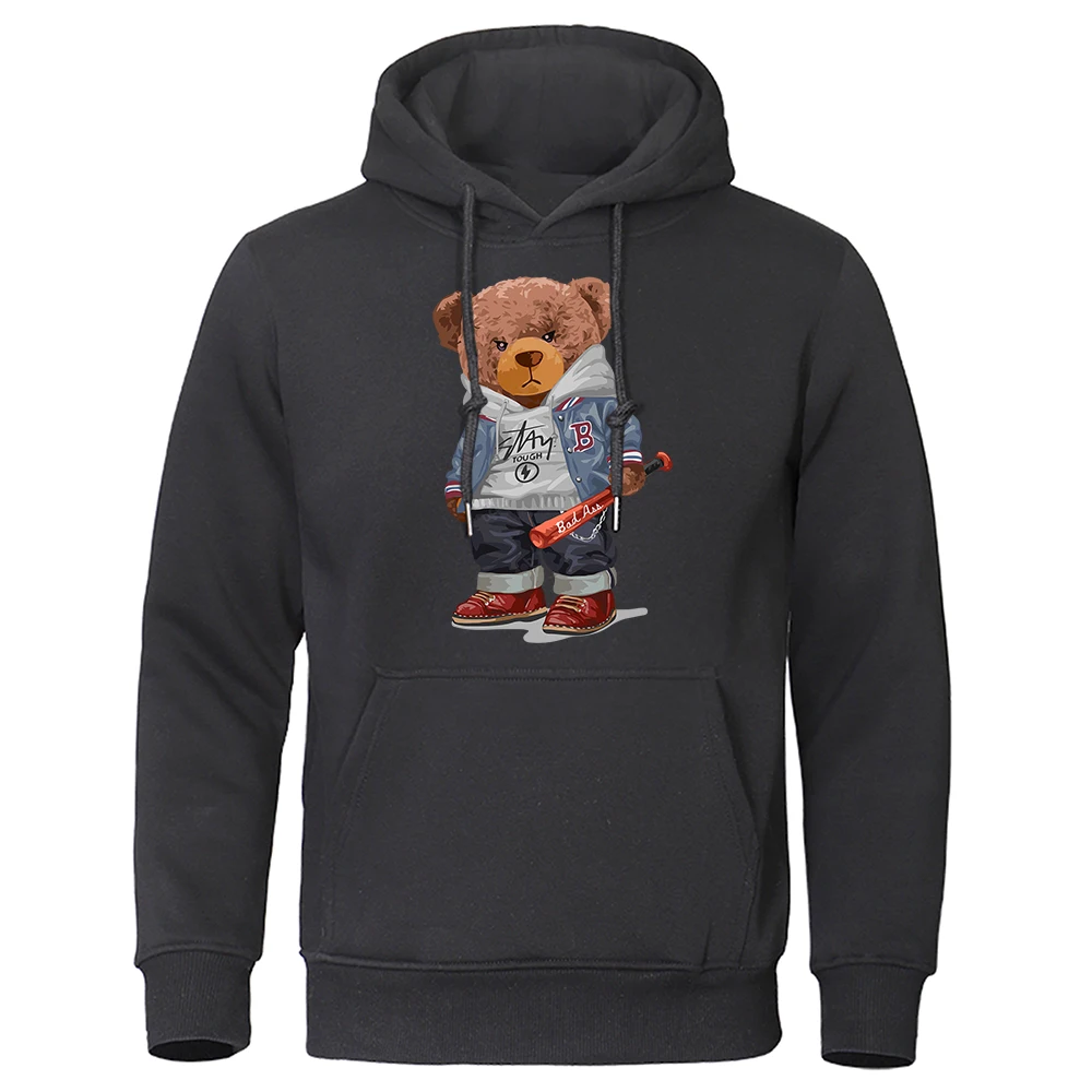 Street Baseball Ted bear Boy Mens Hoodies Loose Casual Clothing Oversized Loose Crewneck Hoody Casual Fashion Men Pullovers