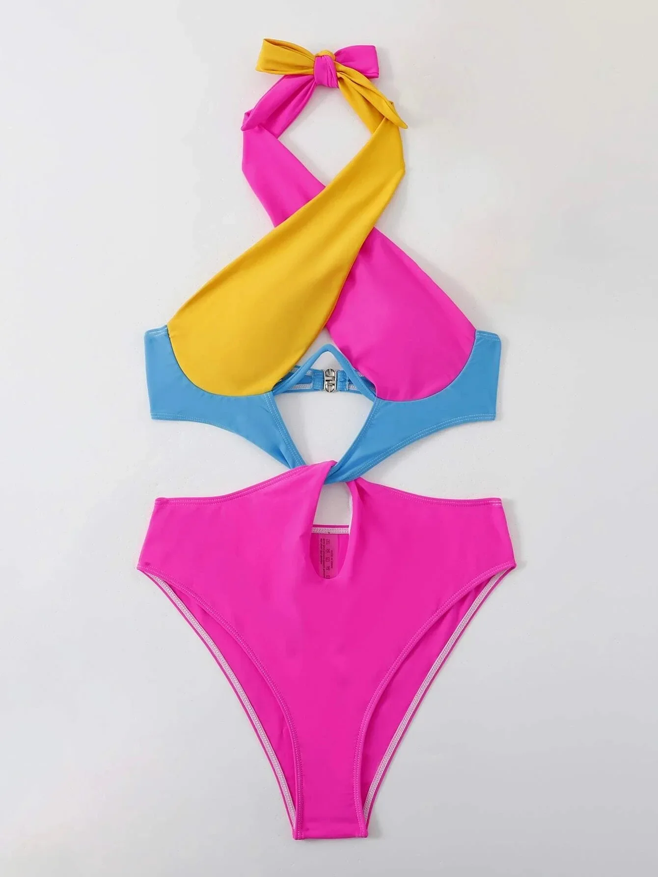 Sexy Bikini 2023 Vrouwen Solide Halter Uitgehold Contrast Patchwork Rugloze Badkleding Zomer Strandclubfeest