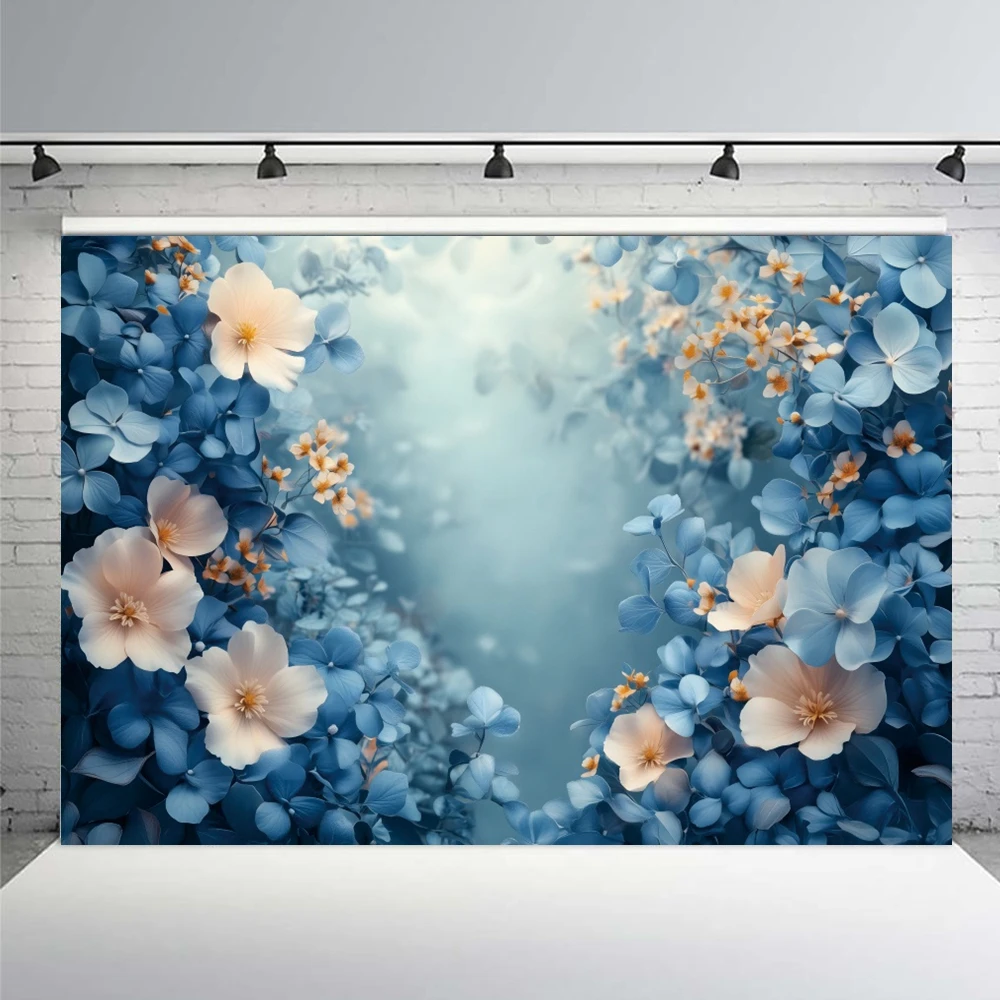 花と青い植物の背景,ベビーシャワー,子供の誕生日パーティー,写真の背景,壁の装飾,写真スタジオ