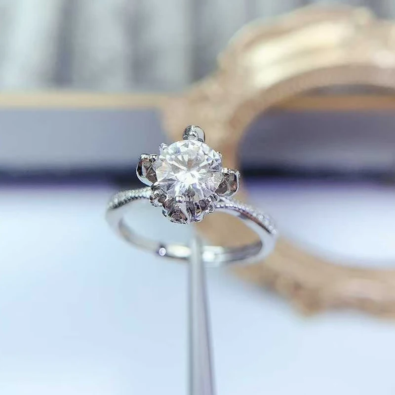 

Кольцо из серебра 925 пробы с муассанитом для помолвки, 6,5 мм, 1 карат D, цвет, обручальное кольцо с муассанитом для женщин