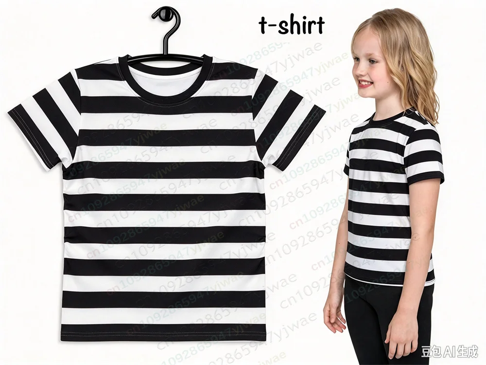 Colorful Striped Kids T-Shirt Costume Captain Sailor Cosplay Top Kid Party Gift O-Neck Breathable Top Family Matching T-Shirts