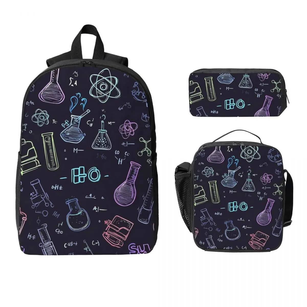 Scientific Experiment Element Style Backpack BookBag School Bag Computer Shoulder Bags 3ps Insulated Lunch Bag Pencil Case