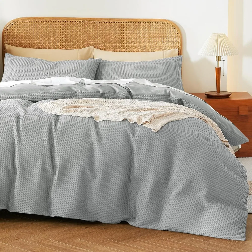 

Queen Size 100% Egyptian Cotton Waffle Weave Duvet Cover Set - 600 Thread Count Luxury Breathable Bedding