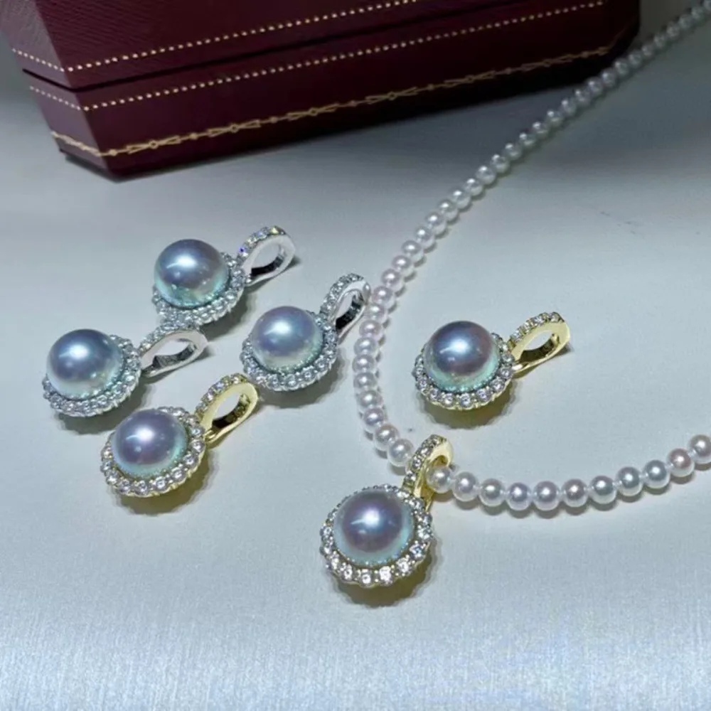 

3 шт., аксессуары из жемчуга «сделай сам», серебряный кулон 925 пробы, пустой держатель, подвеска-ожерелье из золота и серебра на пуговицах, с круглыми плоскими бусинами диаметром 8-9 мм