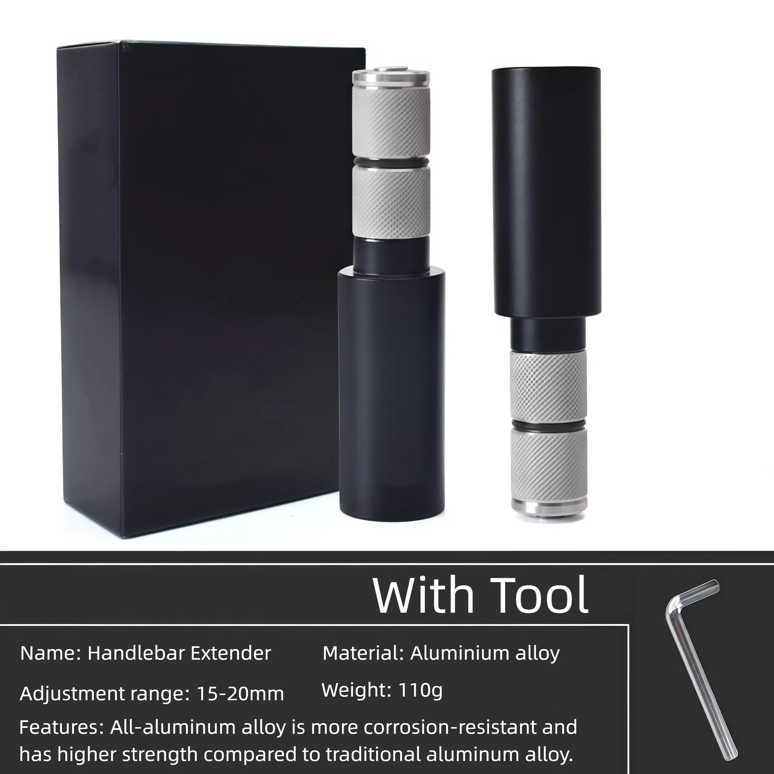 1 Pair Bicycle Handlebar Extender High-strength Aluminum Alloy Extension Handlebar 15-20mm Adjustable Bike Handlebar Adapter