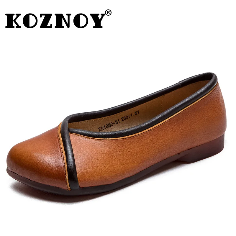 

Koznoy 2cm Cow Genuine Leather Soft Soled Luxury Flats Ladies Shallow Comfy Loafer Summer Ethnic Woman Moccasin Elegance Hoes