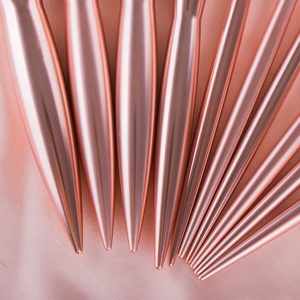 

Набор из 12 профессиональных кистей для макияжа с гальваническим покрытием под розовое золото, пластиковые ручки, для пудры, румян, тонального крема и макияжа глаз