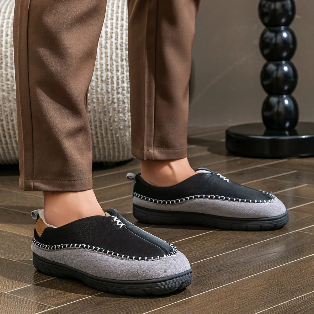 شباشب منزلية للرجال من إسفنج الذاكرة، أحذية داخلية مرقعة، شباشب شتوية دافئة من القطيفة غير قابلة للانزلاق مقاس كبير #6