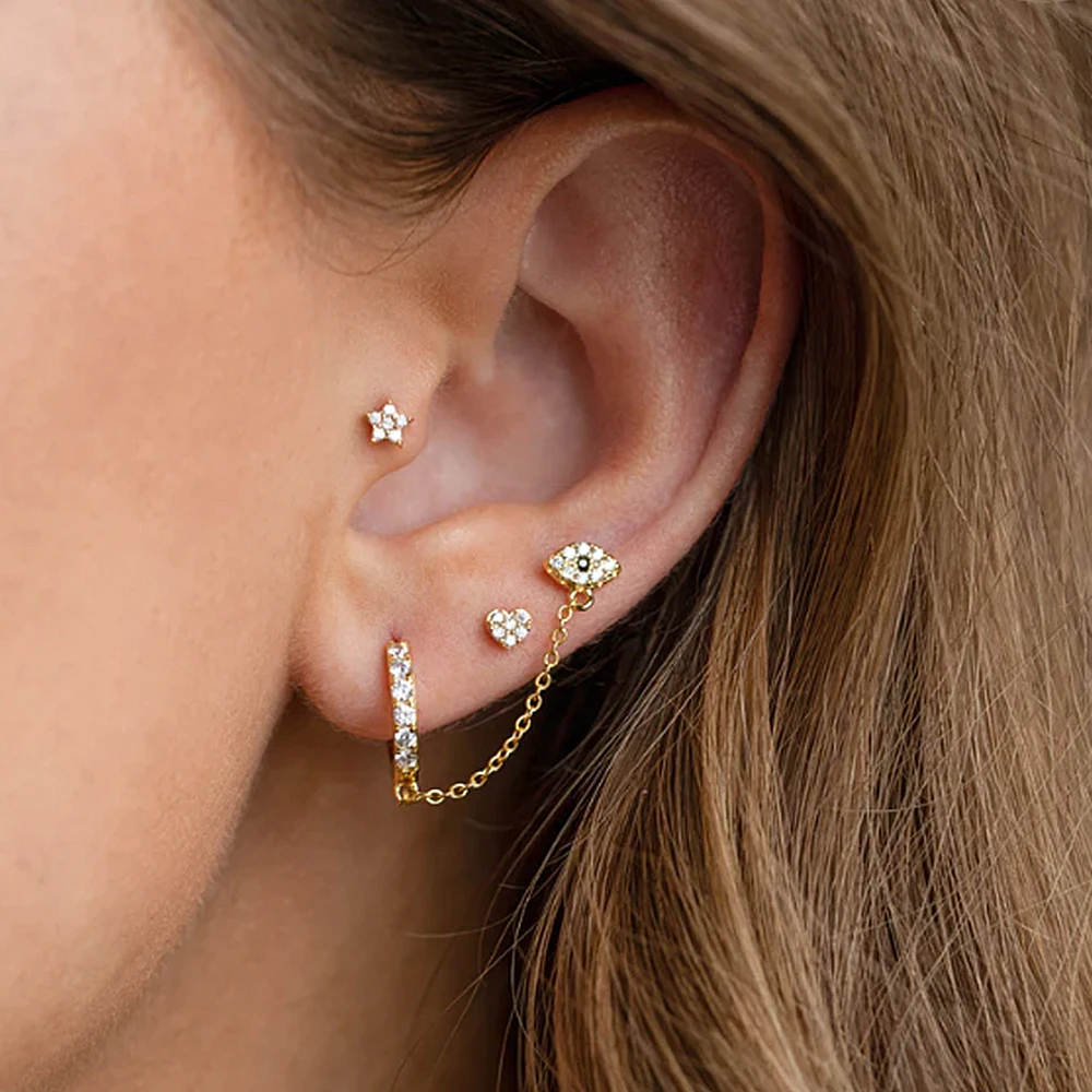 2023 New Trend 100% Real 925 Sterling Silver Single Row Zircon Stud Earrings Vintage Angel Eye Chain Tassel Earrings 1PC