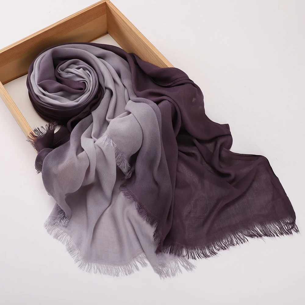 Vintage Farbverlauf Hijab mit Quasten, weicher, leichter muslimischer Kopftuch, türkischer Stil, Fransen-Schal, Wickel für Damen, islamischer Turban – Detail 12