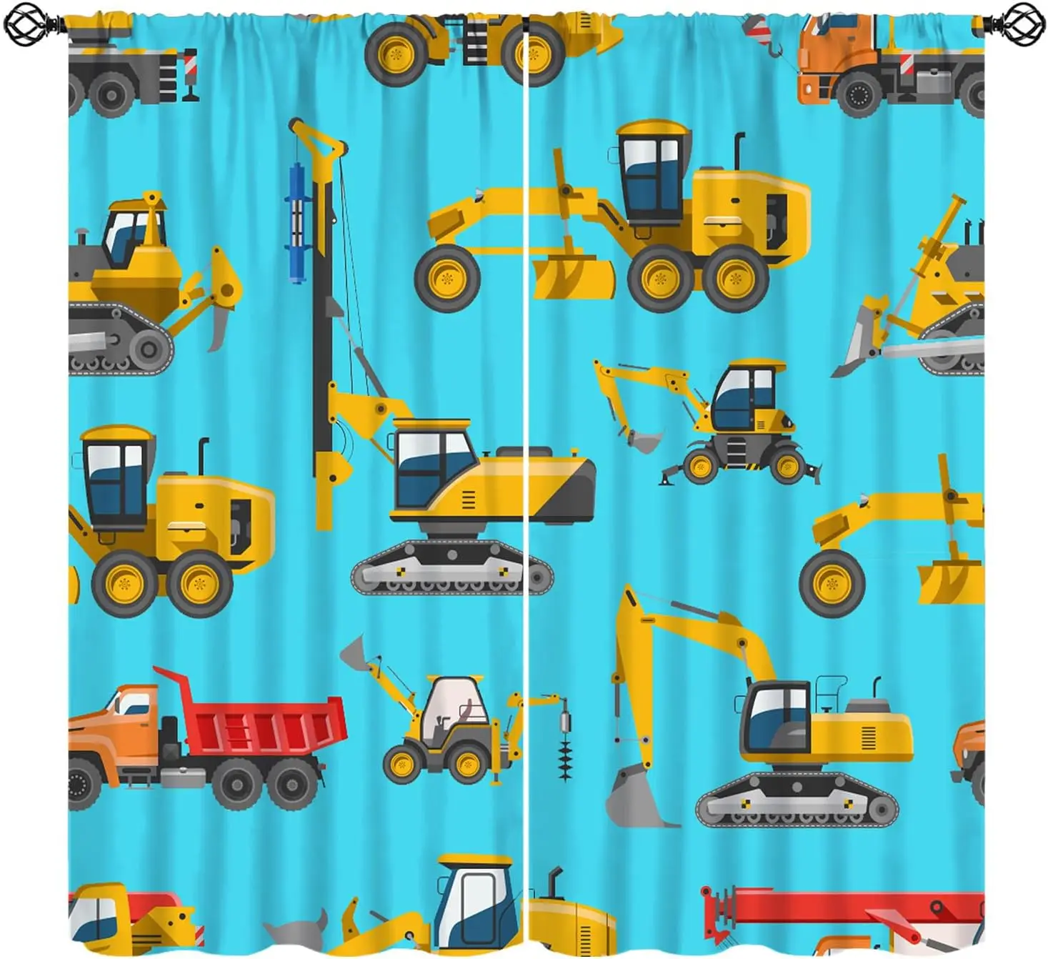 Kids Construction Truck Curtain, Excavator Vehicle Tractor Cars Rod Pocket Blackout Window Treatment Curtain for Kids Boys
