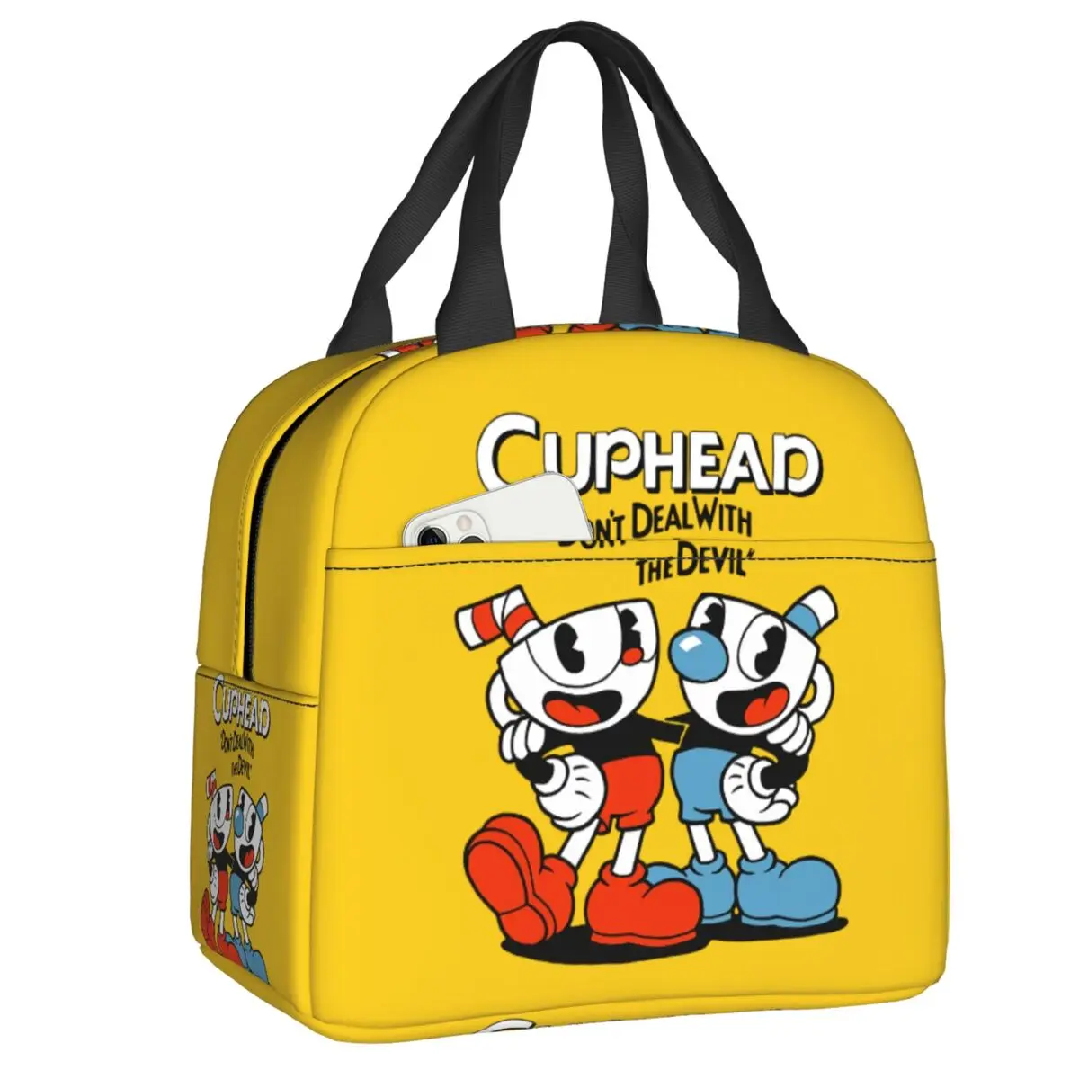 

Hot Game Cuphead Mugman Lunch Bag for Work School Waterproof Cooler Thermal Insulated Lunch Box Women Kids Food Tote Bags