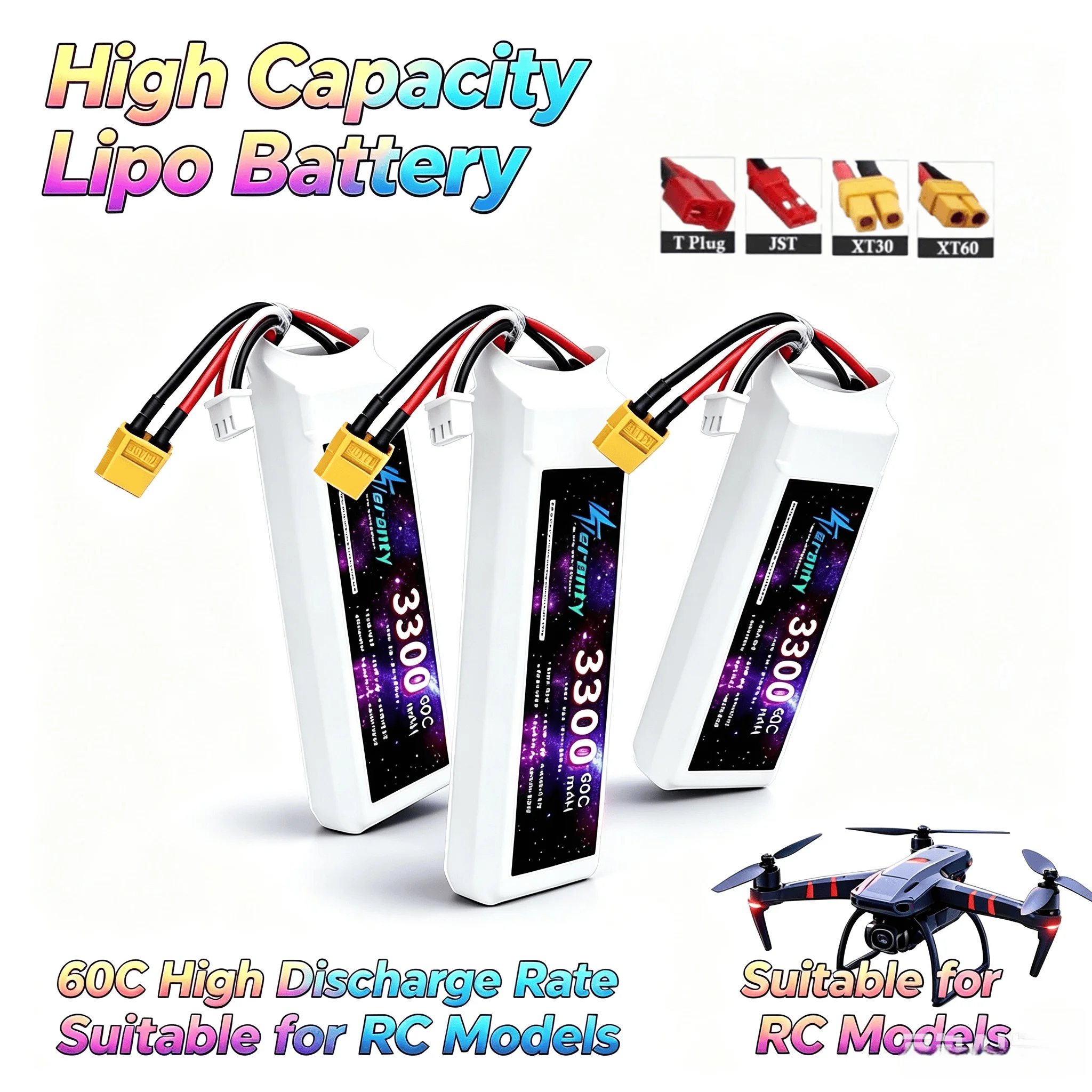 1-3pcs 7.4V 3300mAh 60C Lipo Battery 2S with T Plug for RC Car Truck Helicopter Boat Drone FPV Racing High-Performance
