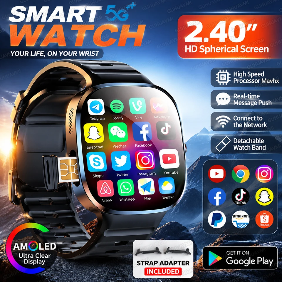 New 5G/4G Full Network Sim Smart Watch With Camera HD Video Call 3GB+32GB RAM Google Store WIFI NFC GPS Map Smartwatch Android