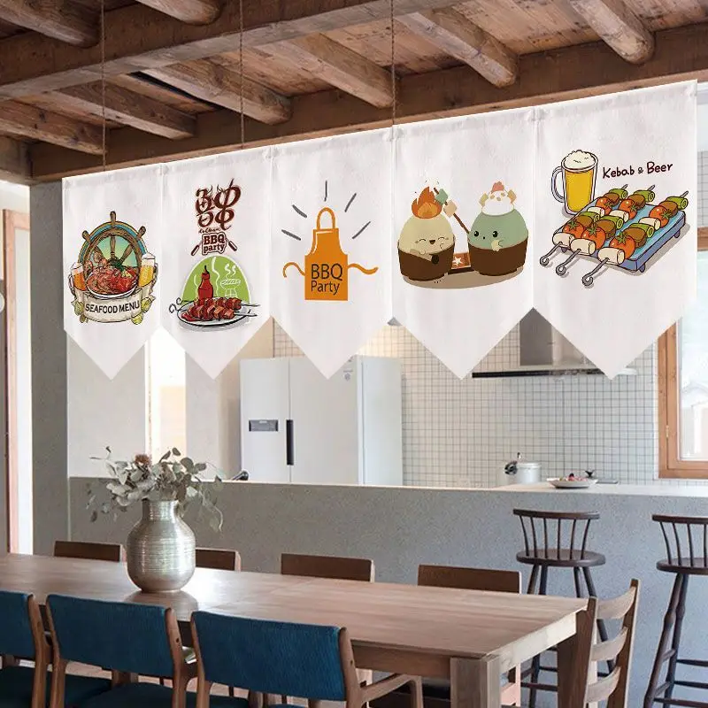 

Short Curtain for Kitchen, Decorative Cover, Household Door Curtain, Barbecue Pennant Curtain, Punch-Free, Ding Room