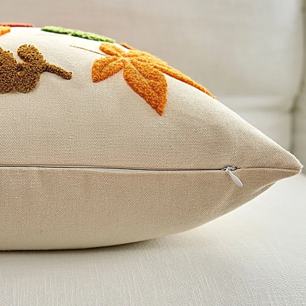 New Pumpkin Tufted Autumn Pillowcase Rustic Style Maple Leaves Cushion Cover Halloween Soft Pillow Covers for Farmhouse