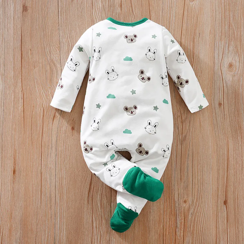 Newborn Clothing Cute Koala Rabbit Full Print Comfortable Spring And Autumn Boys And Girls LongSleeves WrappedFoot Baby Bodysuit